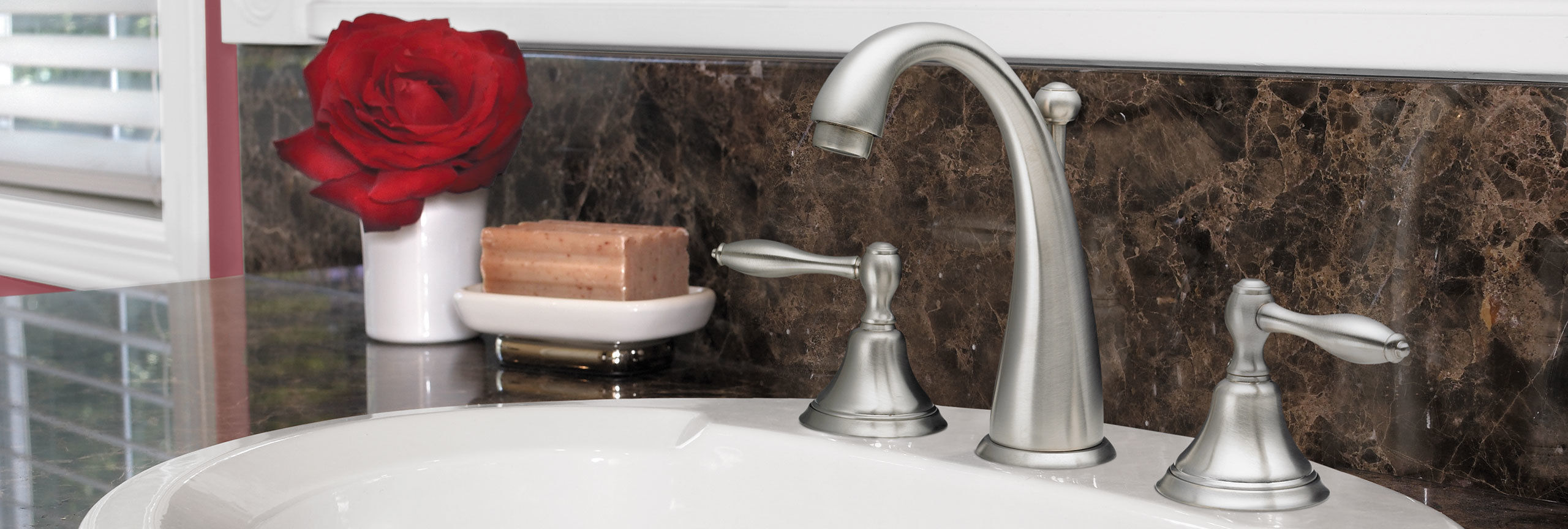 bathroom series Mendocino widespread faucet on sink